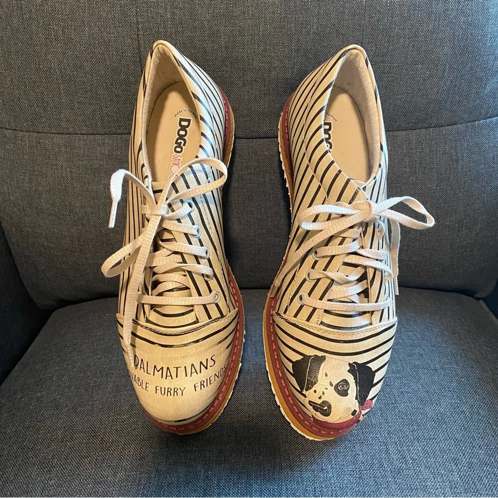 DOGO Women's Oxford Flat Shoes Tennis Dalmatian dog Disney, size 38, size 7. - Picture 1 of 13